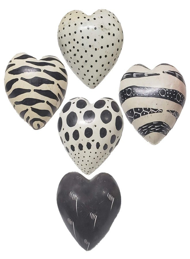 Stoneage Arts Love You My Friend Precious Hearts Hand Carved and Designs Etched by African Artisan. Valentine Mothers Day Bowl Vase Filler Set of 5 (Small, Black & White) - Image 1